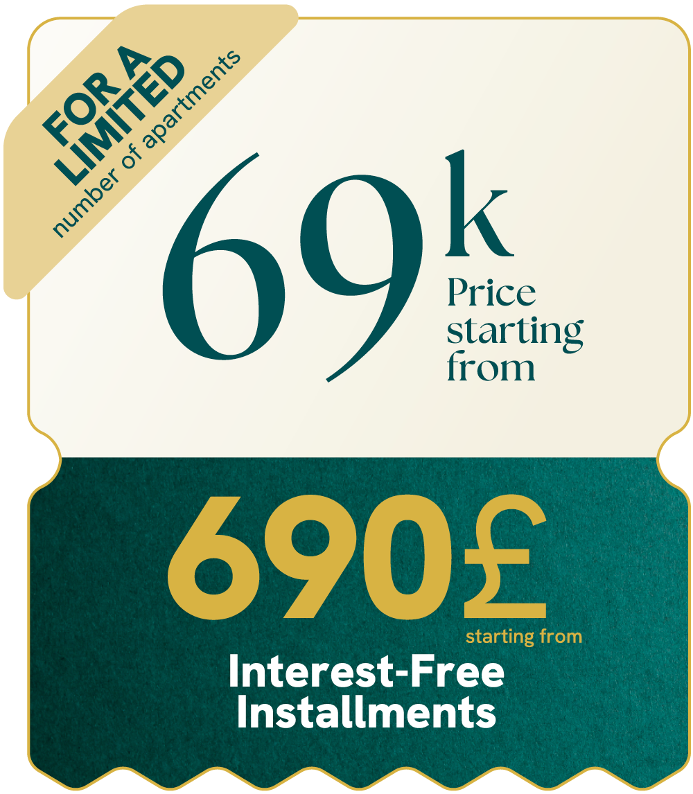 Limited number of apartments starting from £69,000, 36-month interest-free fixed installments from £959
